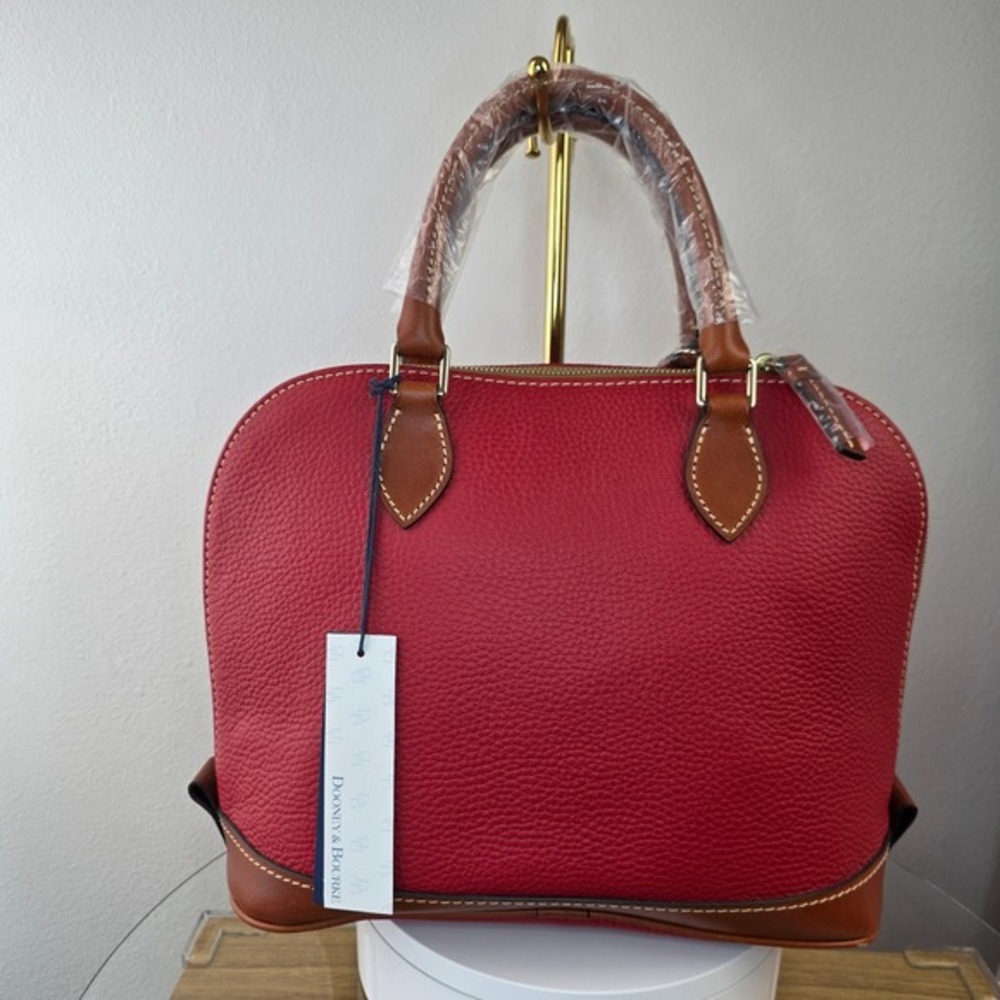 Dooney & Bourke Zip Zip Domed Satchel Crossbody Bag Red Pebbled Leather Purse - Picture 2 of 11